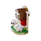 LEGO model of a dog and puppies on a white background