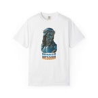 White t-shirt with a graphic of a religious figure and 'Messiah' text on a white background
