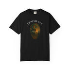 Black t-shirt with Genesis 34:5 graphic design on a white background