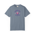 Gray t-shirt with 'Worship Music Now Playing' design on a white background