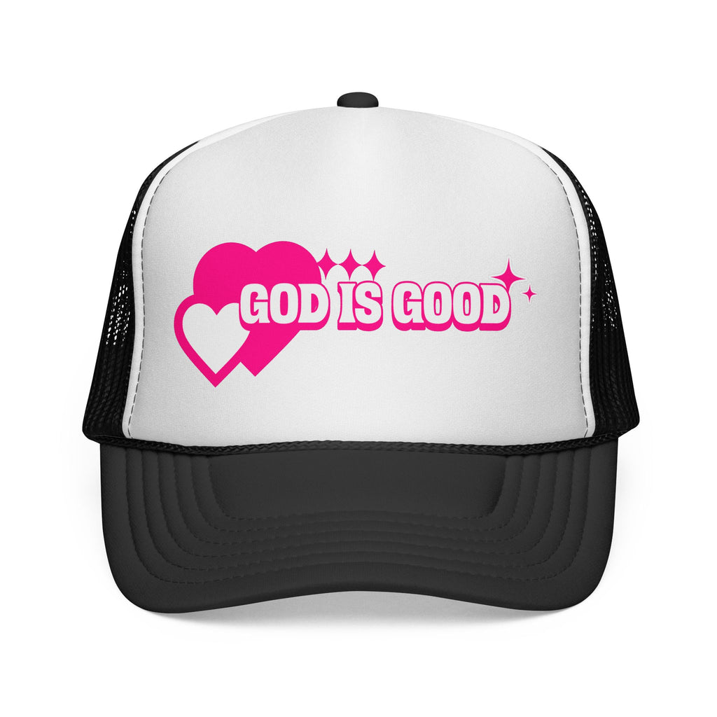 God Is Good Pink Heart Trucker Cap