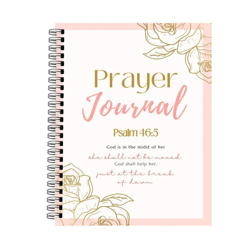 Prayer journal with floral design and text on a white background