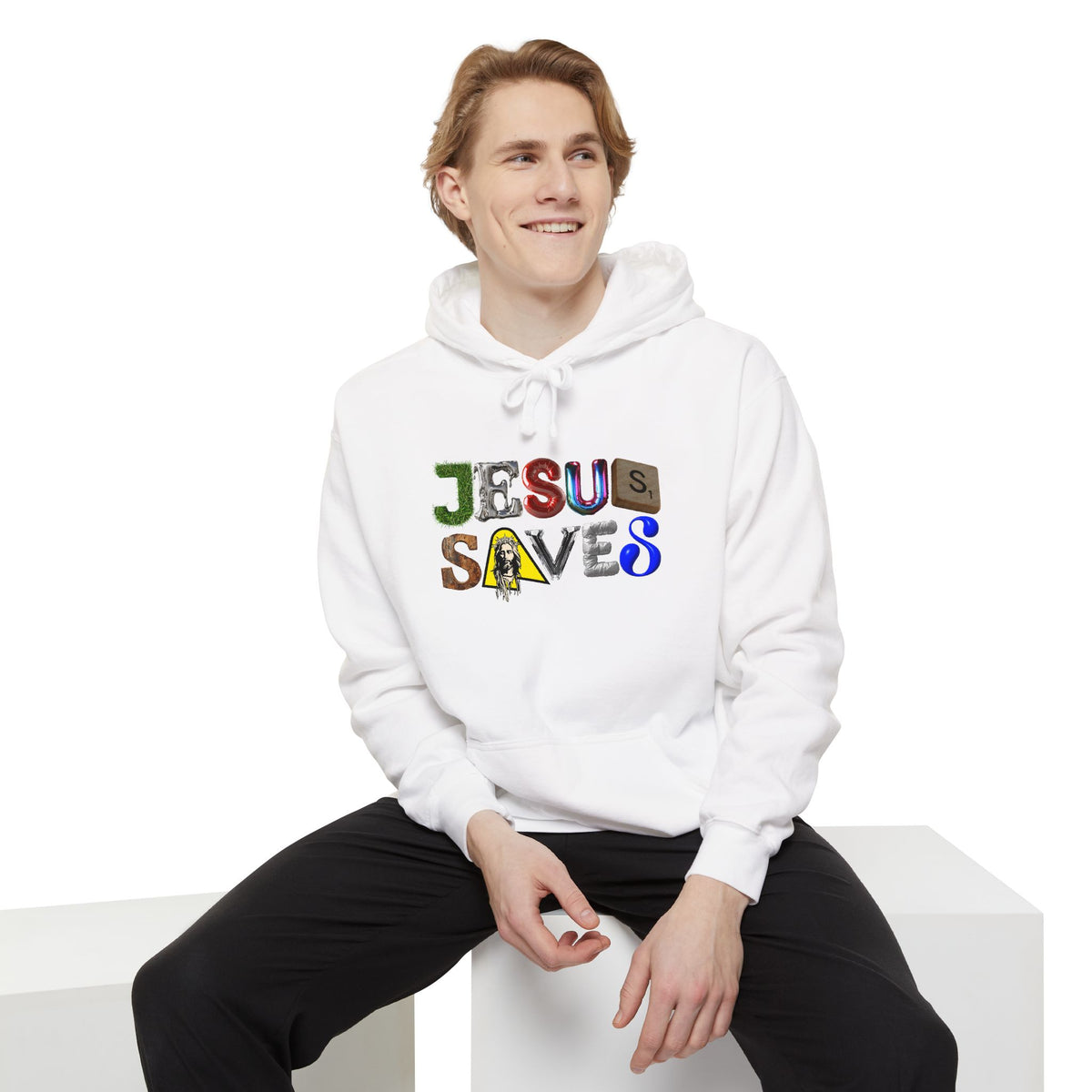 Jesus Saves Mixed Letter Hoodie