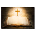 Open book with a cross on a dark background
