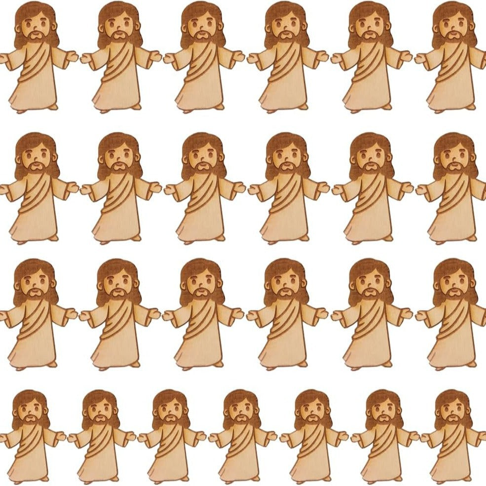 Repetitive pattern of a cartoon character with brown hair and beard on a beige background