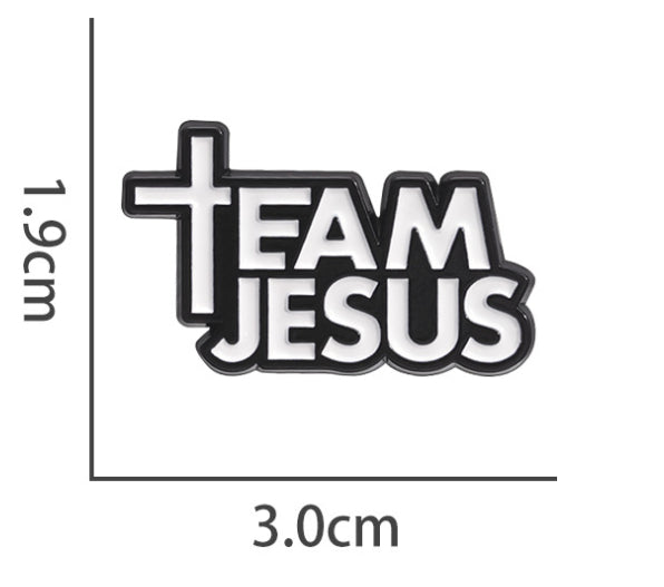Sticker with 'Team Jesus' text and cross symbol, shown with measurements on a white background.