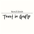 Text 'Trust in God' with a heart symbol and measurement '9cm/3.5inch' on a white background