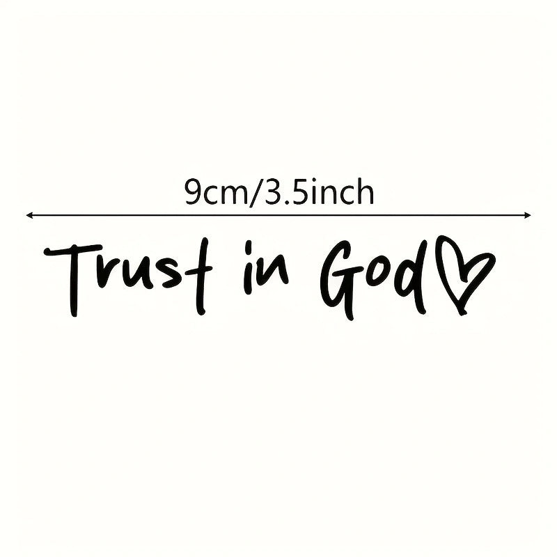 Text 'Trust in God' with a heart symbol and measurement '9cm/3.5inch' on a white background