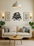 Living room with a 'Welcome' wall art piece above a beige sofa.